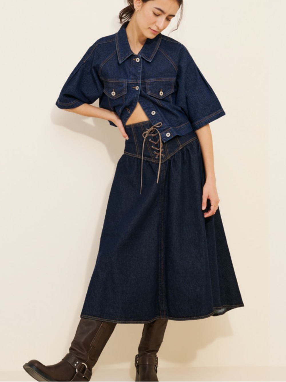 Pilcro Denim Lace-Up Drop Waist Midi Skirt NWOT - Picture 13 of 13